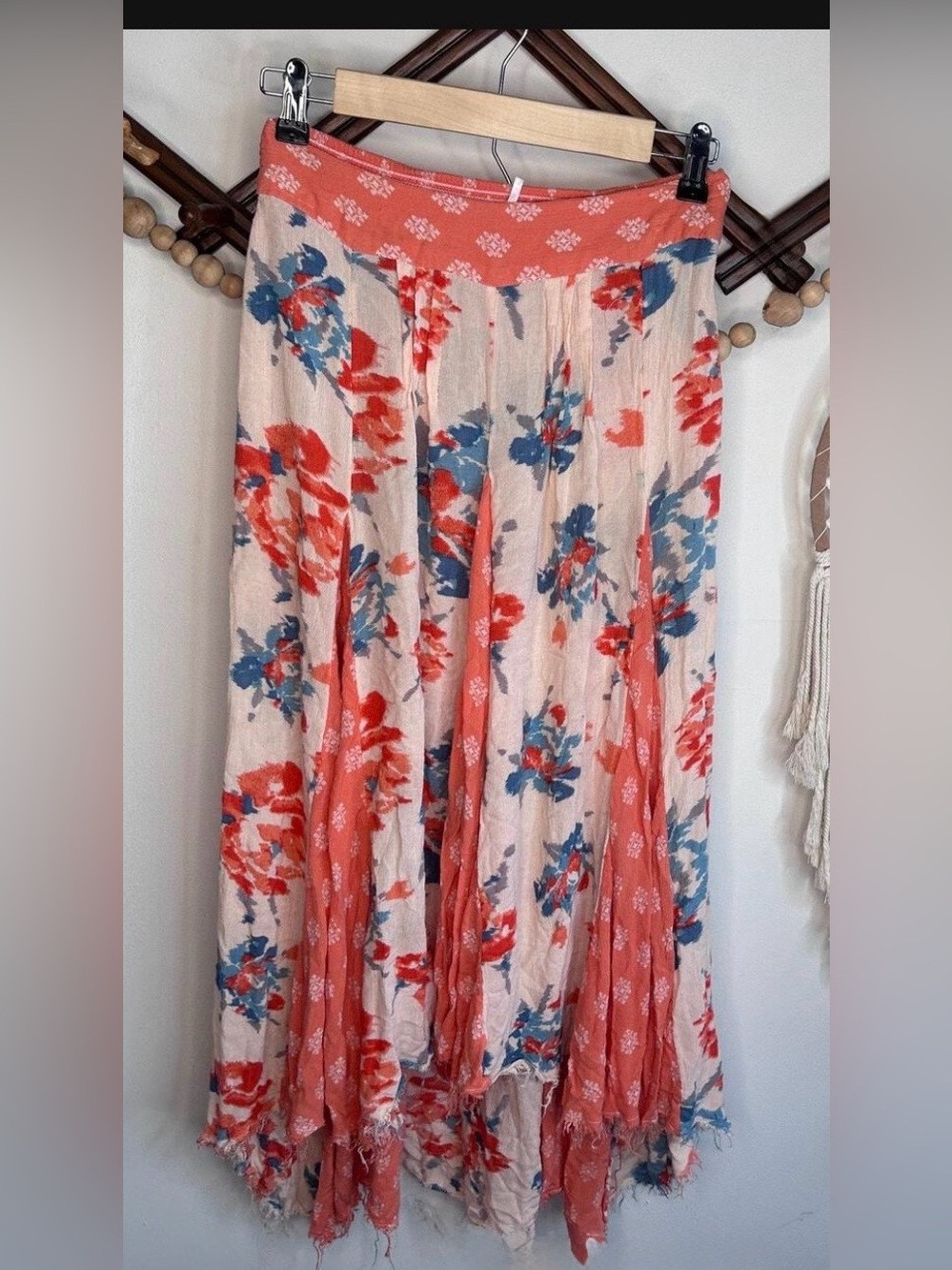Free People Coral & Blue Floral High-Low Maxi Skirt - Picture 3 of 4